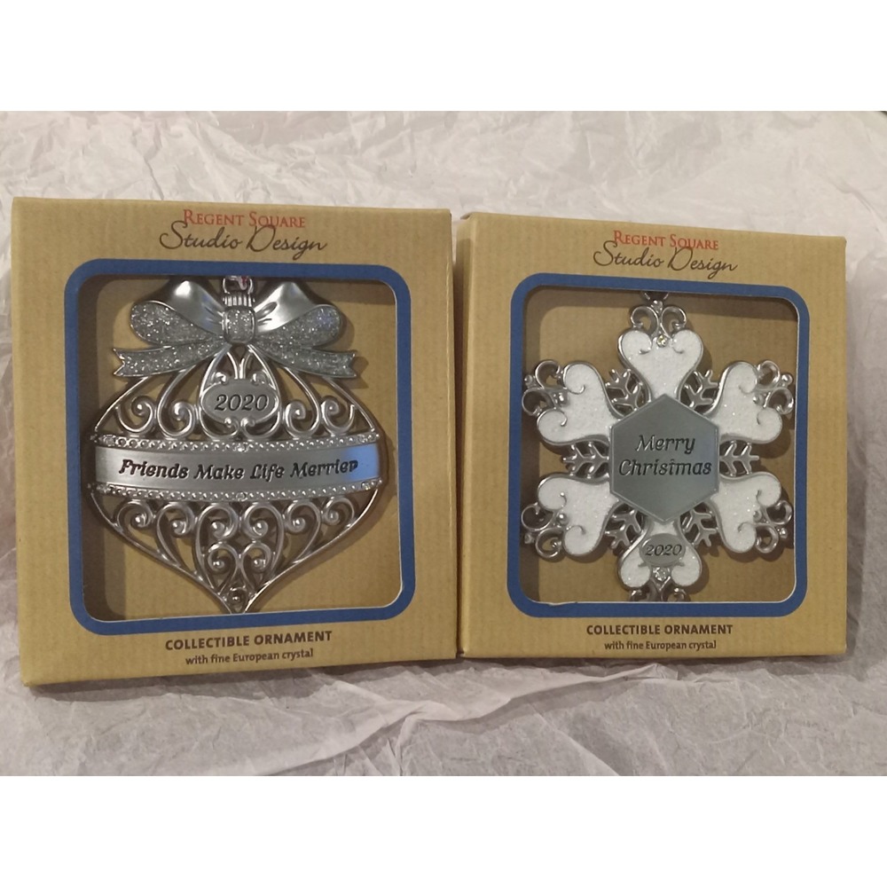 Regent Square Set of 3 Silver Toned Christmas Ornaments European Crystals NEW